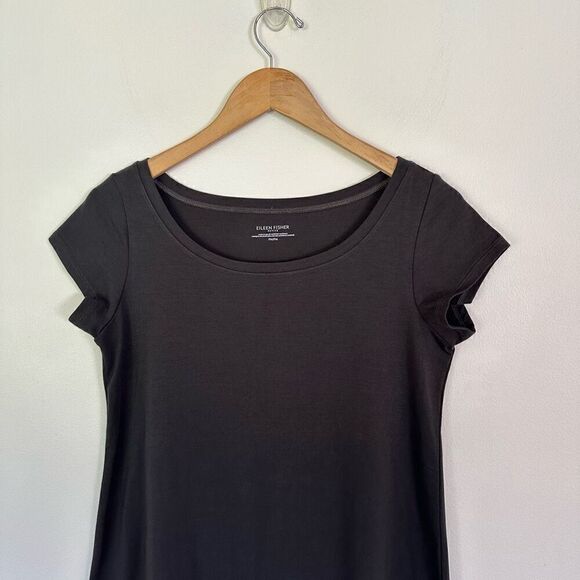 Eileen Fisher Women’s Petite Organic Cotton Lyrca Blend Ballet Neck Dress Graphi - Picture 3 of 7